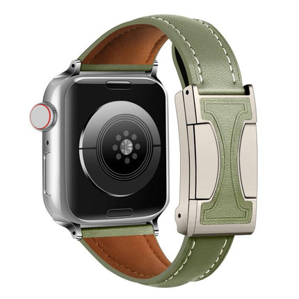 Magnetic Buckle Small Waist Plain Genuine Leather Watch Band, For Apple Watch 46mm / 49mm / 45mm / 44mm, For Apple Watch 42mm / 41mm / 40mm / 38mm - DealBuddy