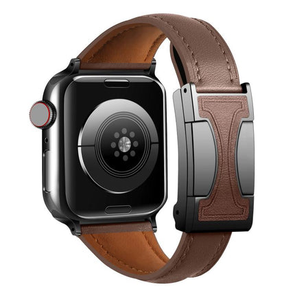 Magnetic Buckle Small Waist Plain Genuine Leather Watch Band, For Apple Watch 46mm / 49mm / 45mm / 44mm, For Apple Watch 42mm / 41mm / 40mm / 38mm - DealBuddy