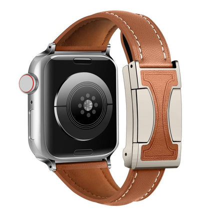 Magnetic Buckle Small Waist Plain Genuine Leather Watch Band, For Apple Watch 46mm / 49mm / 45mm / 44mm, For Apple Watch 42mm / 41mm / 40mm / 38mm - DealBuddy