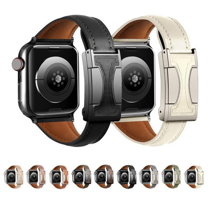 Magnetic Buckle Small Waist Plain Genuine Leather Watch Band, For Apple Watch 46mm / 49mm / 45mm / 44mm, For Apple Watch 42mm / 41mm / 40mm / 38mm - DealBuddy