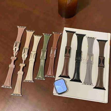 Magnetic Buckle Small Waist Plain Genuine Leather Watch Band, For Apple Watch 46mm / 49mm / 45mm / 44mm, For Apple Watch 42mm / 41mm / 40mm / 38mm - DealBuddy