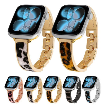 Leopard Print Bracelet Alloy Watch Band, For Apple Watch 46mm / 49mm / 45mm / 44mm, For Apple Watch 42mm / 41mm / 40mm / 38mm - DealBuddy