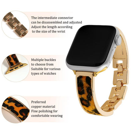 Leopard Print Bracelet Alloy Watch Band, For Apple Watch 46mm / 49mm / 45mm / 44mm, For Apple Watch 42mm / 41mm / 40mm / 38mm - DealBuddy