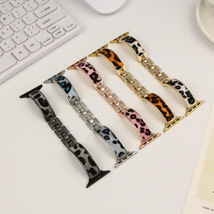 Leopard Print Bracelet Alloy Watch Band, For Apple Watch 46mm / 49mm / 45mm / 44mm, For Apple Watch 42mm / 41mm / 40mm / 38mm - DealBuddy