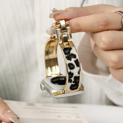 Leopard Print Bracelet Alloy Watch Band, For Apple Watch 46mm / 49mm / 45mm / 44mm, For Apple Watch 42mm / 41mm / 40mm / 38mm - DealBuddy