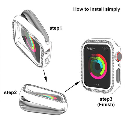 xDfind Single Row Diamond Tempered Glass Film Integrated PC Watch Case, For Apple Watch Series 9 / 8 / 7 45mm, For Apple Watch Series 9 / 8 / 7 41mm, For Apple Watch Series 3 / 2 / 1 38mm, For Apple Watch Series 3 / 2 / 1 42mm - DealBuddy