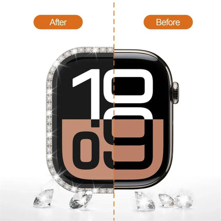 xDfind Single Row Diamond Tempered Glass Film Integrated PC Watch Case, For Apple Watch Series 9 / 8 / 7 45mm, For Apple Watch Series 9 / 8 / 7 41mm, For Apple Watch Series 3 / 2 / 1 38mm, For Apple Watch Series 3 / 2 / 1 42mm - DealBuddy
