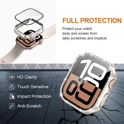 xDfind Single Row Diamond Tempered Glass Film Integrated PC Watch Case, For Apple Watch Series 44mm, For Apple Watch Series 40mm, For Apple Watch Series 11 46mm / 10 46mm, For Apple Watch Series 11 42mm / 10 42mm, For Apple Watch Ultra 3 / 2 / 1 49mm - DealBuddy