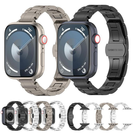 Slim Waist Three-bead Butterfly Buckle Titanium Alloy Watch Band, For Apple Watch 46mm / 49mm / 45mm / 44mm, For Apple Watch 42mm / 41mm / 40mm / 38mm - DealBuddy