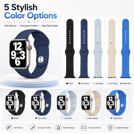 5 Pack xDfind Solid Color Silicone Sports Watch Band, For Apple Watch 42 / 44 / 45 / 46 / 49mm, For Apple Watch 38 / 40 / 41 / S11 42mm - DealBuddy