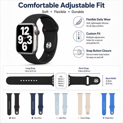 5 Pack xDfind Solid Color Silicone Sports Watch Band, For Apple Watch 42 / 44 / 45 / 46 / 49mm, For Apple Watch 38 / 40 / 41 / S11 42mm - DealBuddy