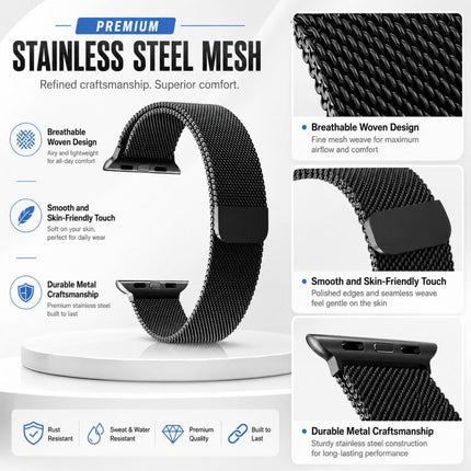 5 Pack xDfind Milanese Loop Magnetic Metal Watch Band, For Apple Watch 42 / 44 / 45 / 46 / 49mm, For Apple Watch 38 / 40 / 41 / S11 42mm - DealBuddy