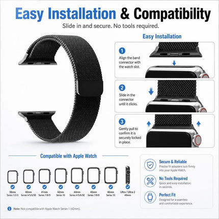 5 Pack xDfind Milanese Loop Magnetic Metal Watch Band, For Apple Watch 42 / 44 / 45 / 46 / 49mm, For Apple Watch 38 / 40 / 41 / S11 42mm - DealBuddy