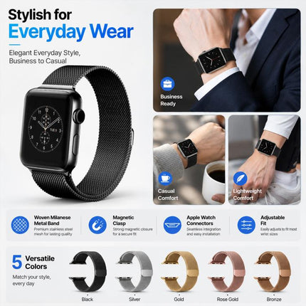 5 Pack xDfind Milanese Loop Magnetic Metal Watch Band, For Apple Watch 42 / 44 / 45 / 46 / 49mm, For Apple Watch 38 / 40 / 41 / S11 42mm - DealBuddy