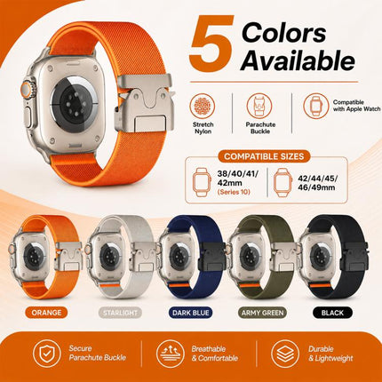 5 Pack xDfind Parachute Buckle Stretch Nylon Watch Band, For Apple Watch 42 / 44 / 45 / 46 / 49mm, For Apple Watch 38 / 40 / 41 / S11 42mm - DealBuddy