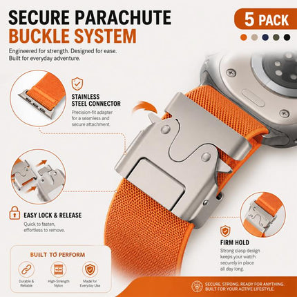 5 Pack xDfind Parachute Buckle Stretch Nylon Watch Band, For Apple Watch 42 / 44 / 45 / 46 / 49mm, For Apple Watch 38 / 40 / 41 / S11 42mm - DealBuddy