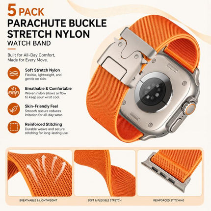 5 Pack xDfind Parachute Buckle Stretch Nylon Watch Band, For Apple Watch 42 / 44 / 45 / 46 / 49mm, For Apple Watch 38 / 40 / 41 / S11 42mm - DealBuddy