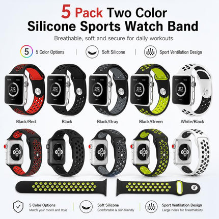 5 Pack xDfind Two Color Silicone Sports Watch Band, For Apple Watch 42 / 44 / 45 / 46 / 49mm, For Apple Watch 38 / 40 / 41 / S11 42mm - DealBuddy