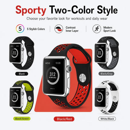5 Pack xDfind Two Color Silicone Sports Watch Band, For Apple Watch 42 / 44 / 45 / 46 / 49mm, For Apple Watch 38 / 40 / 41 / S11 42mm - DealBuddy