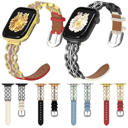 xDfind Diamond Stainless Steel Hybrid Genuine Leather Watch Band, For Apple Watch 42 / 44 / 45 / 46 / 49mm, For Apple Watch 38 / 40 / 41 / S11 42mm - DealBuddy