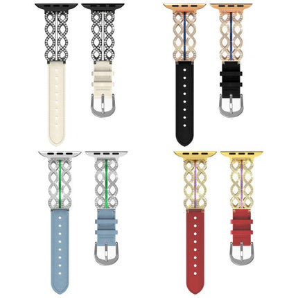 xDfind Diamond Stainless Steel Hybrid Genuine Leather Watch Band, For Apple Watch 42 / 44 / 45 / 46 / 49mm, For Apple Watch 38 / 40 / 41 / S11 42mm - DealBuddy