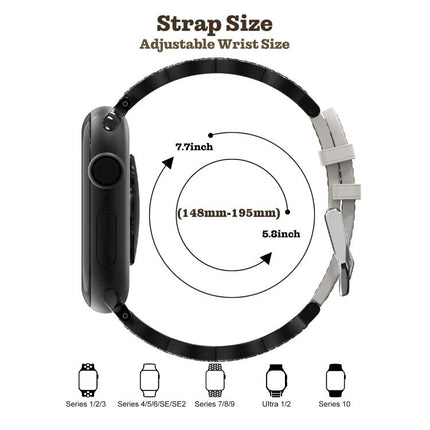 xDfind Diamond Stainless Steel Hybrid Genuine Leather Watch Band, For Apple Watch 42 / 44 / 45 / 46 / 49mm, For Apple Watch 38 / 40 / 41 / S11 42mm - DealBuddy
