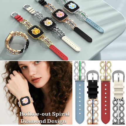 xDfind Diamond Stainless Steel Hybrid Genuine Leather Watch Band, For Apple Watch 42 / 44 / 45 / 46 / 49mm, For Apple Watch 38 / 40 / 41 / S11 42mm - DealBuddy