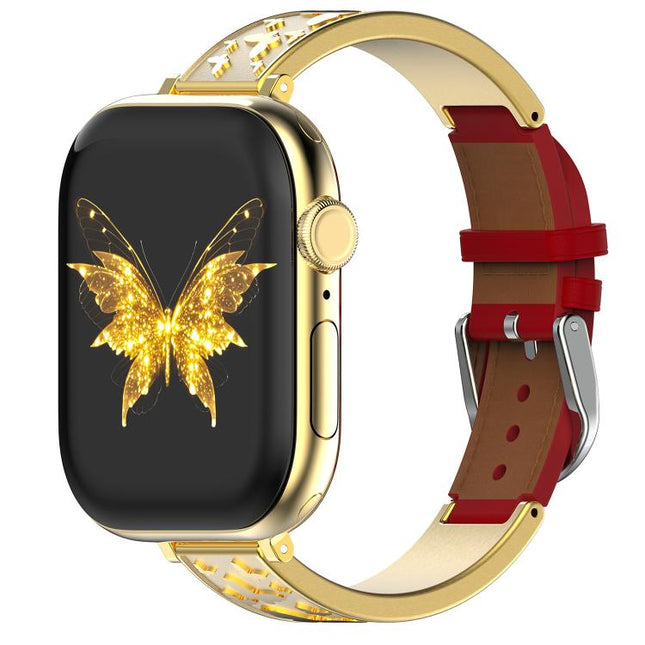 xDfind Butterfly Stainless Steel Hybrid Genuine Leather Watch Band, For Apple Watch 42 / 44 / 45 / 46 / 49mm, For Apple Watch 38 / 40 / 41 / S11 42mm - DealBuddy