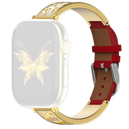 xDfind Butterfly Stainless Steel Hybrid Genuine Leather Watch Band, For Apple Watch 42 / 44 / 45 / 46 / 49mm, For Apple Watch 38 / 40 / 41 / S11 42mm - DealBuddy