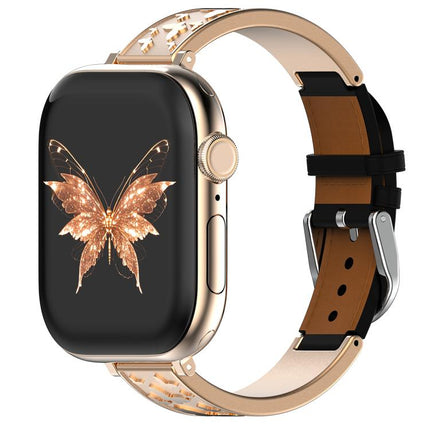 xDfind Butterfly Stainless Steel Hybrid Genuine Leather Watch Band, For Apple Watch 42 / 44 / 45 / 46 / 49mm, For Apple Watch 38 / 40 / 41 / S11 42mm - DealBuddy