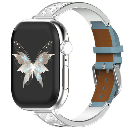 xDfind Butterfly Stainless Steel Hybrid Genuine Leather Watch Band, For Apple Watch 42 / 44 / 45 / 46 / 49mm, For Apple Watch 38 / 40 / 41 / S11 42mm - DealBuddy