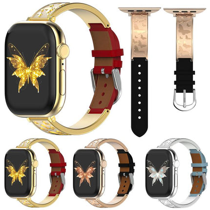 xDfind Butterfly Stainless Steel Hybrid Genuine Leather Watch Band, For Apple Watch 42 / 44 / 45 / 46 / 49mm, For Apple Watch 38 / 40 / 41 / S11 42mm - DealBuddy