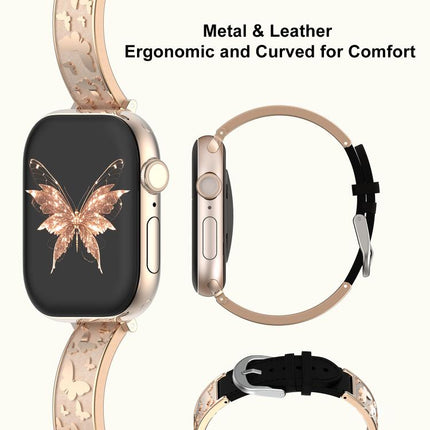 xDfind Butterfly Stainless Steel Hybrid Genuine Leather Watch Band, For Apple Watch 42 / 44 / 45 / 46 / 49mm, For Apple Watch 38 / 40 / 41 / S11 42mm - DealBuddy