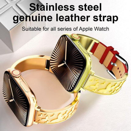 xDfind Butterfly Stainless Steel Hybrid Genuine Leather Watch Band, For Apple Watch 42 / 44 / 45 / 46 / 49mm, For Apple Watch 38 / 40 / 41 / S11 42mm - DealBuddy