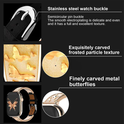 xDfind Butterfly Stainless Steel Hybrid Genuine Leather Watch Band, For Apple Watch 42 / 44 / 45 / 46 / 49mm, For Apple Watch 38 / 40 / 41 / S11 42mm - DealBuddy