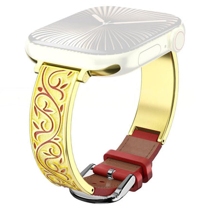 xDfind Retro Floral Carving Stainless Steel Hybrid Genuine Leather Watch Band, For Apple Watch 42 / 44 / 45 / 46 / 49mm, For Apple Watch 38 / 40 / 41 / S11 42mm - DealBuddy