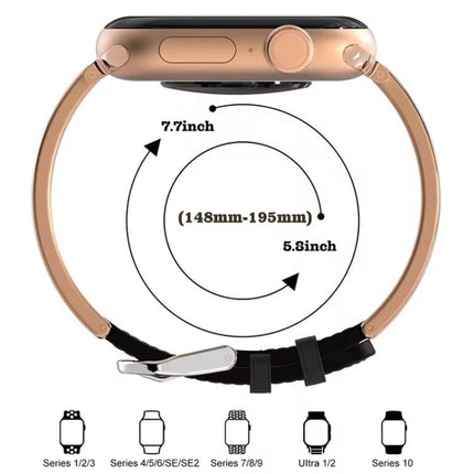xDfind Retro Floral Carving Stainless Steel Hybrid Genuine Leather Watch Band, For Apple Watch 42 / 44 / 45 / 46 / 49mm, For Apple Watch 38 / 40 / 41 / S11 42mm - DealBuddy