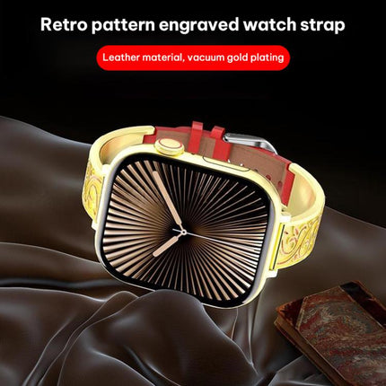 xDfind Retro Floral Carving Stainless Steel Hybrid Genuine Leather Watch Band, For Apple Watch 42 / 44 / 45 / 46 / 49mm, For Apple Watch 38 / 40 / 41 / S11 42mm - DealBuddy