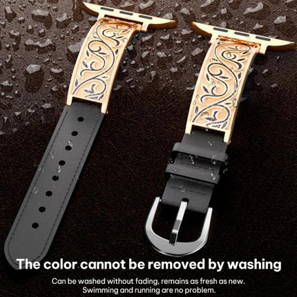 xDfind Retro Floral Carving Stainless Steel Hybrid Genuine Leather Watch Band, For Apple Watch 42 / 44 / 45 / 46 / 49mm, For Apple Watch 38 / 40 / 41 / S11 42mm - DealBuddy