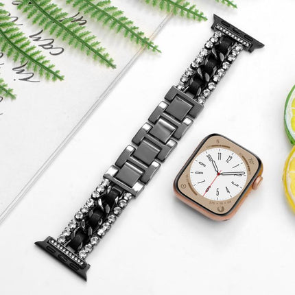 Diamond Vegan Leather Metal Watch Band, For Apple Watch 46mm / 49mm / 45mm / 44mm, For Apple Watch 42mm / 41mm / 40mm / 38mm - DealBuddy