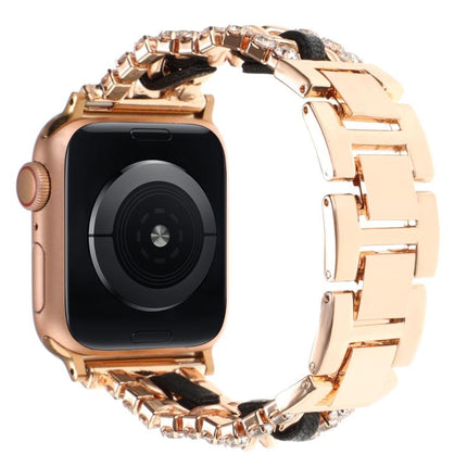 Diamond Vegan Leather Metal Watch Band, For Apple Watch 46mm / 49mm / 45mm / 44mm, For Apple Watch 42mm / 41mm / 40mm / 38mm - DealBuddy