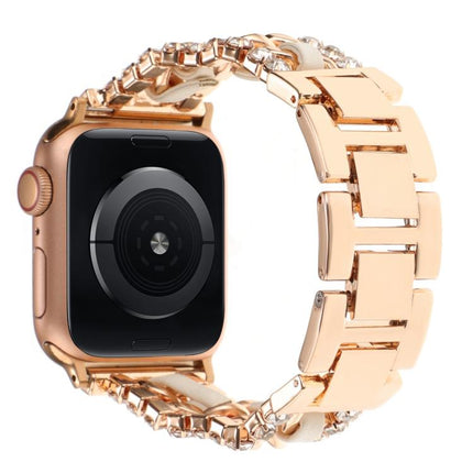 Diamond Vegan Leather Metal Watch Band, For Apple Watch 46mm / 49mm / 45mm / 44mm, For Apple Watch 42mm / 41mm / 40mm / 38mm - DealBuddy