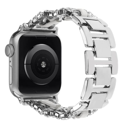 Diamond Vegan Leather Metal Watch Band, For Apple Watch 46mm / 49mm / 45mm / 44mm, For Apple Watch 42mm / 41mm / 40mm / 38mm - DealBuddy