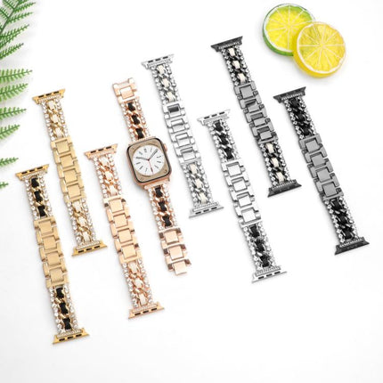 Diamond Vegan Leather Metal Watch Band, For Apple Watch 46mm / 49mm / 45mm / 44mm, For Apple Watch 42mm / 41mm / 40mm / 38mm - DealBuddy