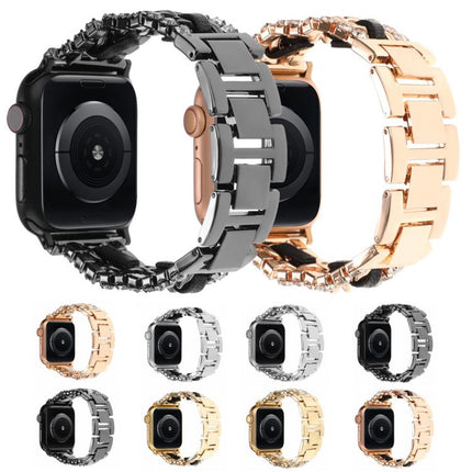 Diamond Vegan Leather Metal Watch Band, For Apple Watch 46mm / 49mm / 45mm / 44mm, For Apple Watch 42mm / 41mm / 40mm / 38mm - DealBuddy