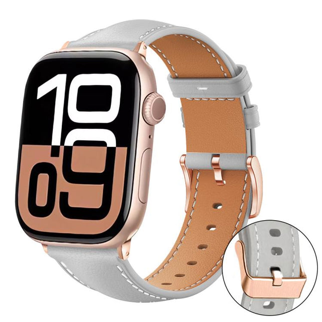 xDfind Rose Gold Buckle Black Shark Fine Grain Vegan Leather Watch Band, For Apple Watch 42 / 44 / 45 / 46 / 49mm, For Apple Watch 38 / 40 / 41 / S11 42mm - DealBuddy