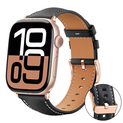 xDfind Rose Gold Buckle Black Shark Fine Grain Vegan Leather Watch Band, For Apple Watch 42 / 44 / 45 / 46 / 49mm, For Apple Watch 38 / 40 / 41 / S11 42mm - DealBuddy