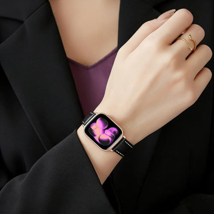 xDfind Rose Gold Buckle Black Shark Fine Grain Vegan Leather Watch Band, For Apple Watch 42 / 44 / 45 / 46 / 49mm, For Apple Watch 38 / 40 / 41 / S11 42mm - DealBuddy