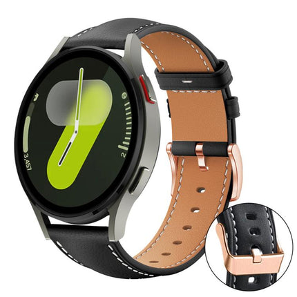 xDfind Rose Gold Buckle Black Shark Fine Grain Vegan Leather Watch Band, For Samsung Galaxy Watch7 / FE / 6 / 5 / 4, For Samsung Galaxy Fit3 - DealBuddy