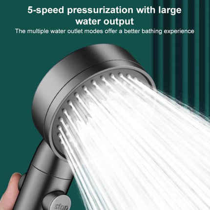 Portable 5-Setting Adjustable Pressurized Shower Head with One Button Water Stop Switch - DealBuddy